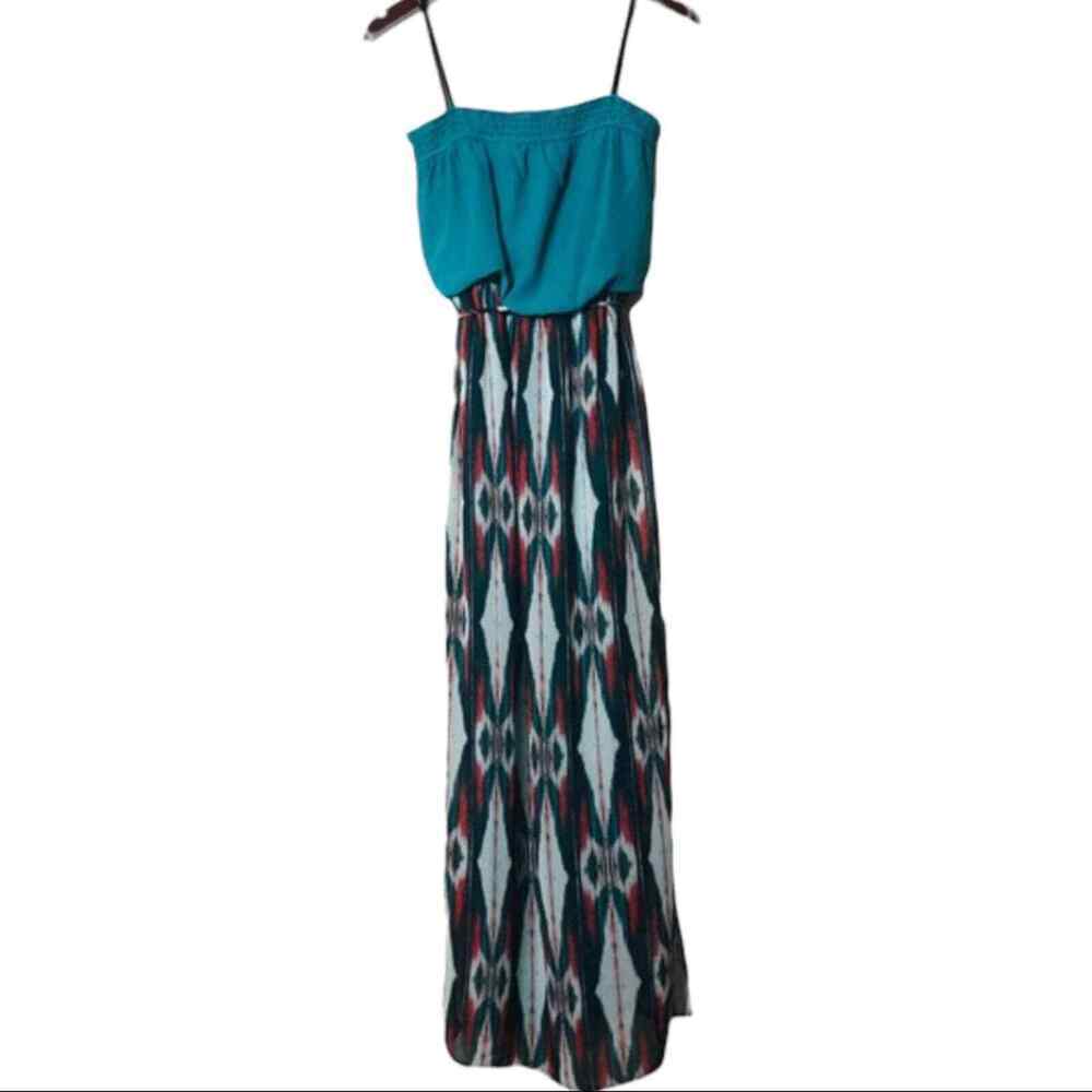 Jodi Kristophe Green Tribal Print Cut Out Maxi Dress